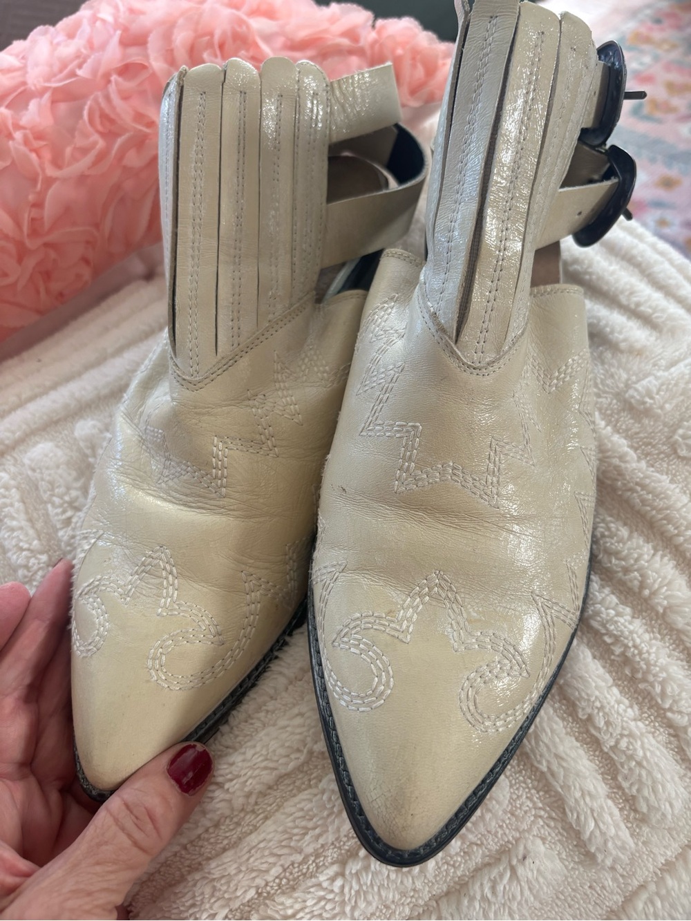 Free People Isabelle Ivory Leather Western Mules EU 39